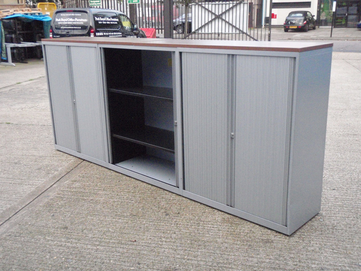 Triple Tambour Storage With Double Walnut Top