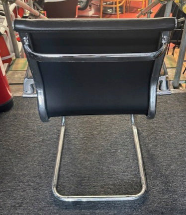 Black Italian Leather Shiny Ribbed Back Cantilever Chair