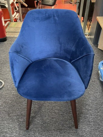 Blue Velvet Wooden Leg Tub Chair