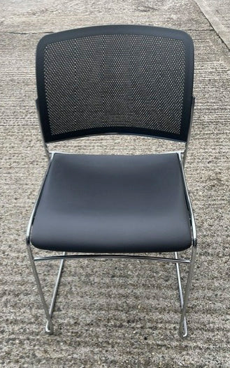 Grey & Chrome Frame Perforated Back Stacking Chair