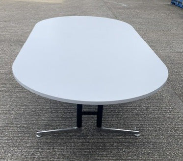 White Oval Boardroom Table with Black & Chrome Base