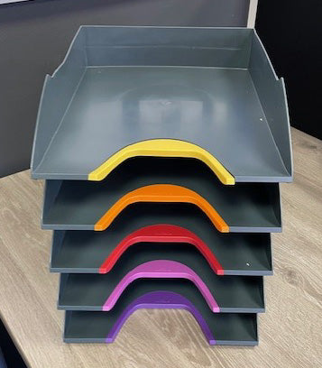 Dark Grey & Coloured In-Out Trays