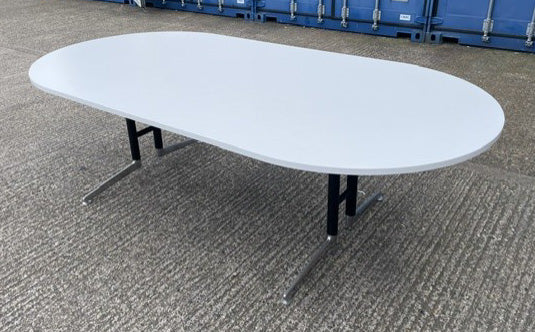 White Oval Boardroom Table with Black & Chrome Base