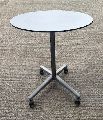 Light Grey Oval Top Height Adjustable Table on Wheels