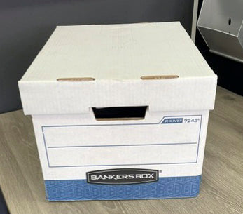 White & Dark Blue Bankers Boxes