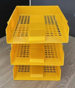Yellow Perforated 3 Tier In Out Tray With Risers