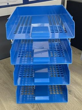Blue Perforated 4 Tier In Out Tray With Risers