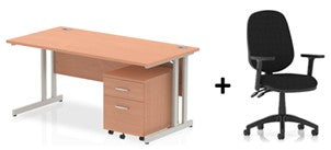 Bundle Deal - Straight Desk + 2 Drawer Pedestal & Chair