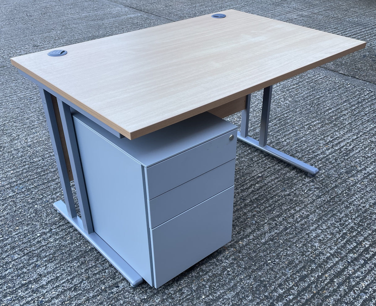 Straight Beech Desk with Pedestal