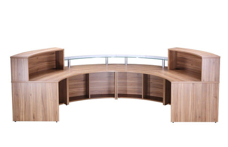 American Walnut Glass Curved Reception Desk