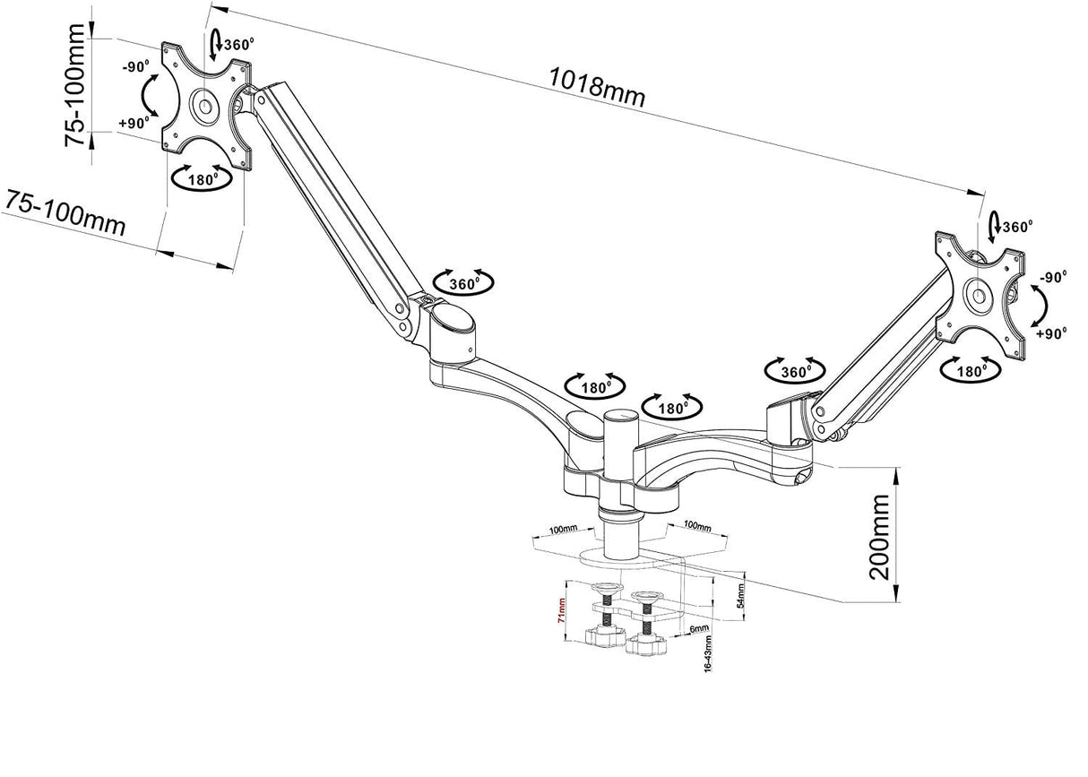Double Gas Spring Monitor Arms