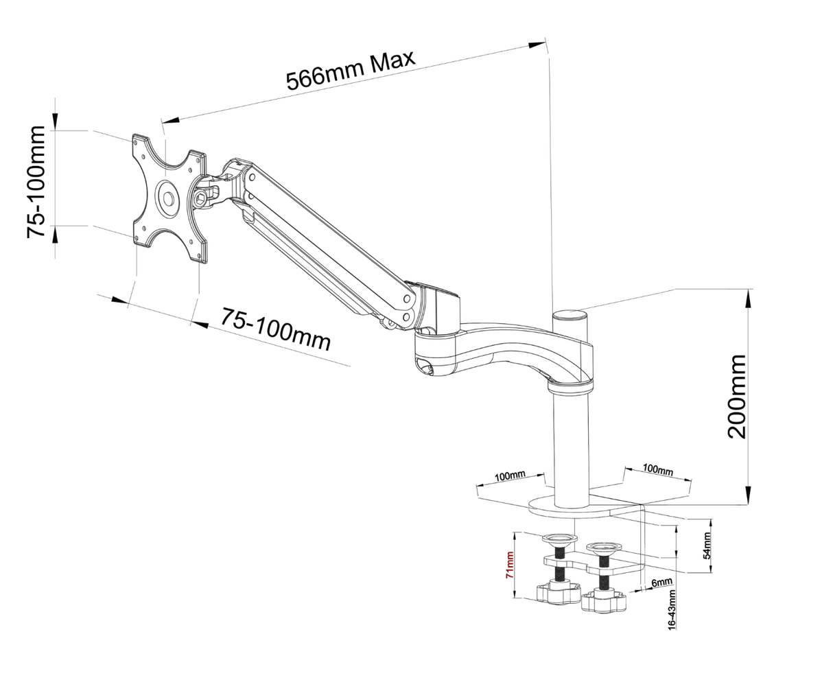 Single Gas Spring Monitor Arm