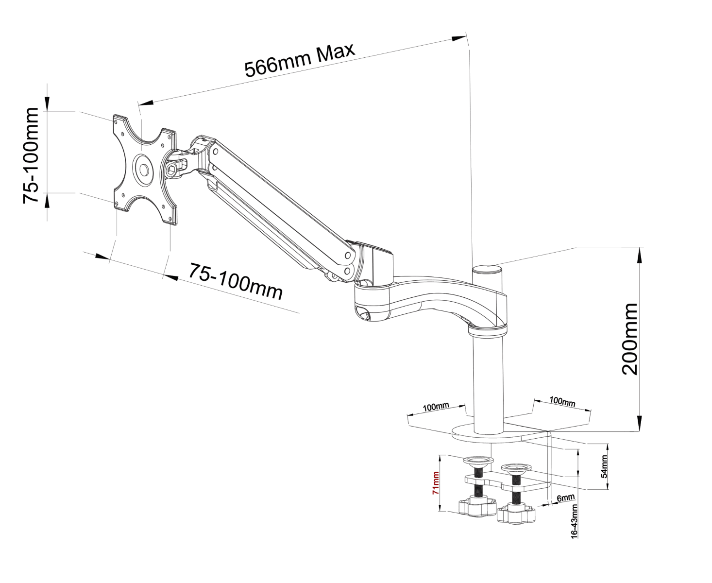 Single Gas Spring Monitor Arm