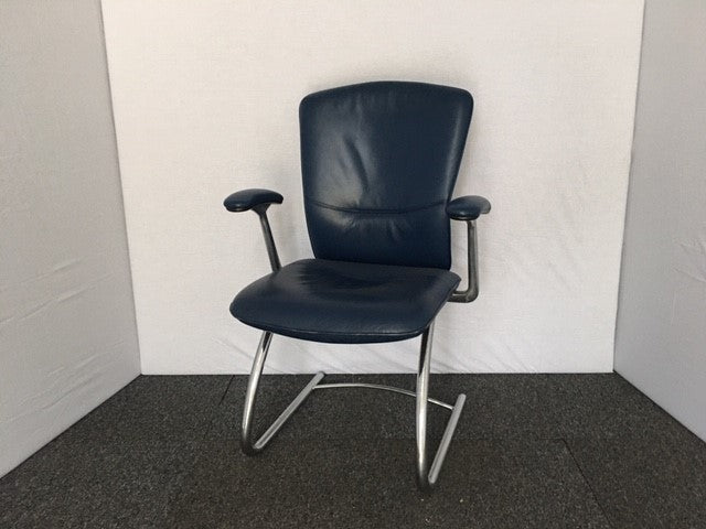 Dark Blue Leather & Chrome Meeting Chair