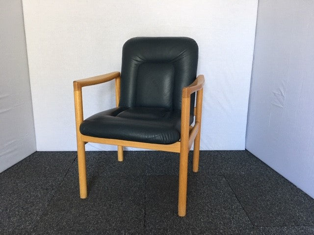 Blue Leather & Wooden Frame Reception Chair