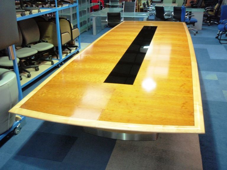 Bespoke Wood Veneer and Black Inset Boardroom Table
