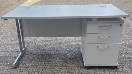 Straight Desk 1400x700mm + Pedestal White