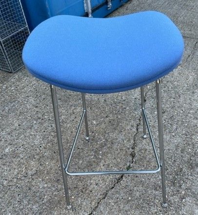 Chrome Base Blue Upholstered Bar Stool