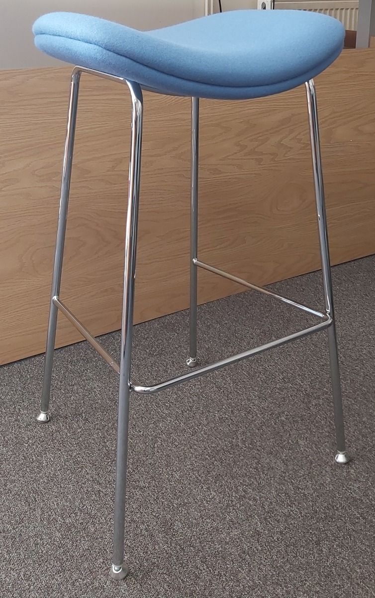 Chrome Base Blue Upholstered Bar Stool
