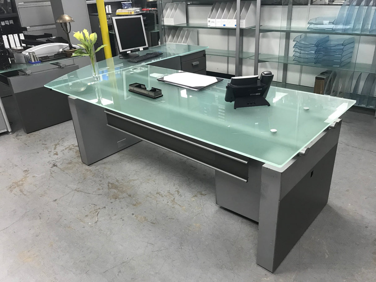 Grey & Glass Executive Desk & Tear Drop Return