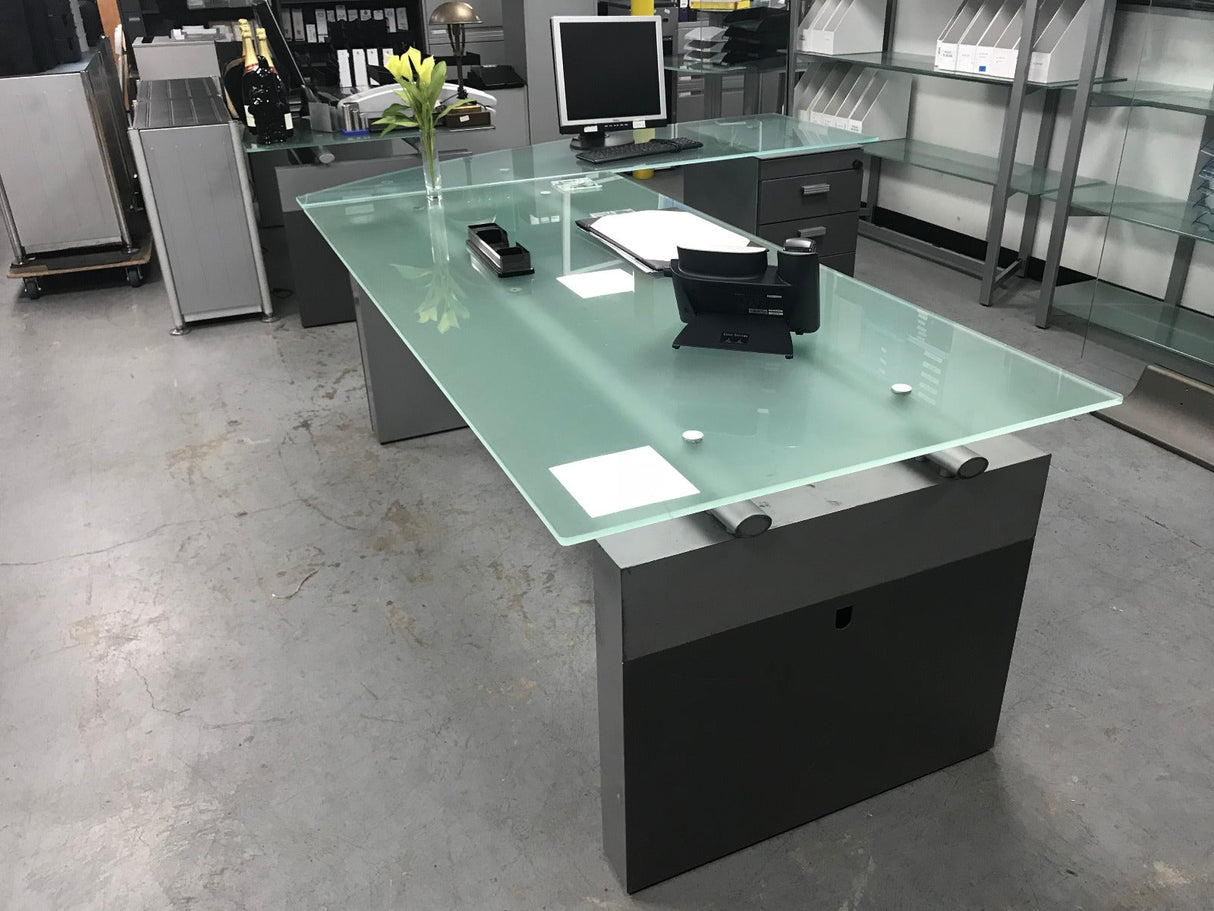 Grey & Glass Executive Desk & Tear Drop Return