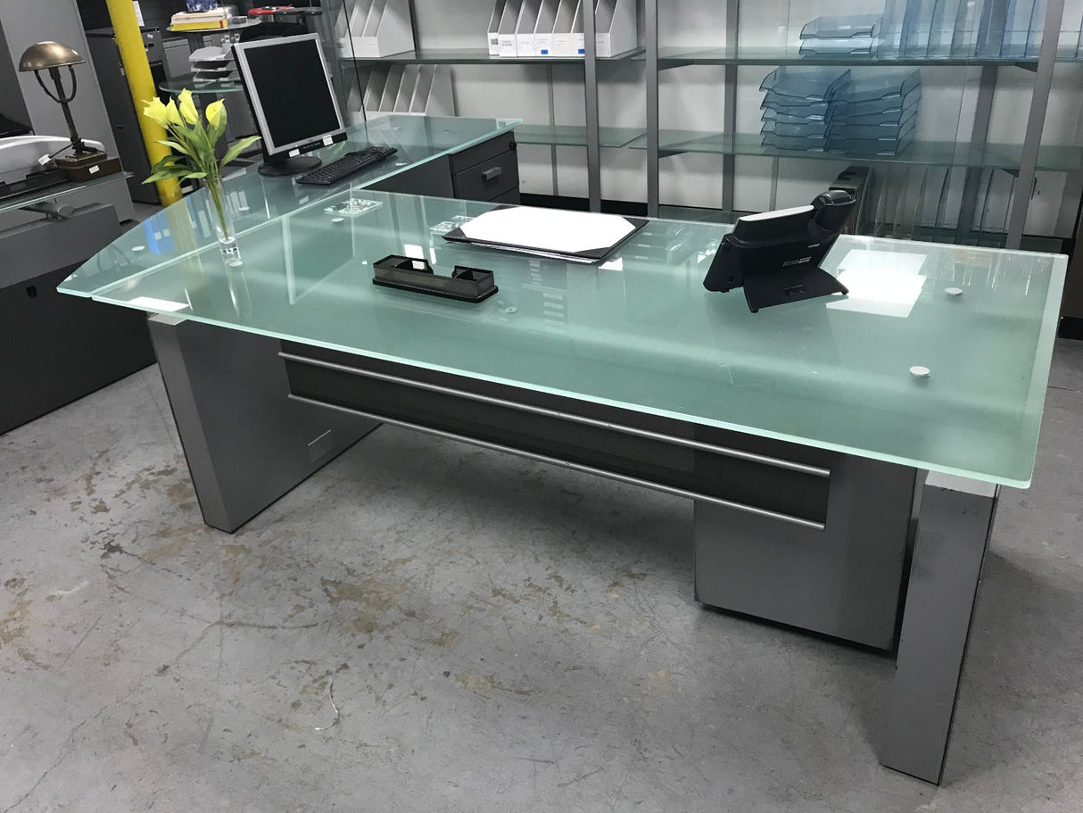 Grey & Glass Executive Desk & Tear Drop Return
