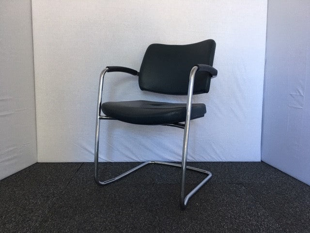 Green Leather & Chrome Meeting Room Chair