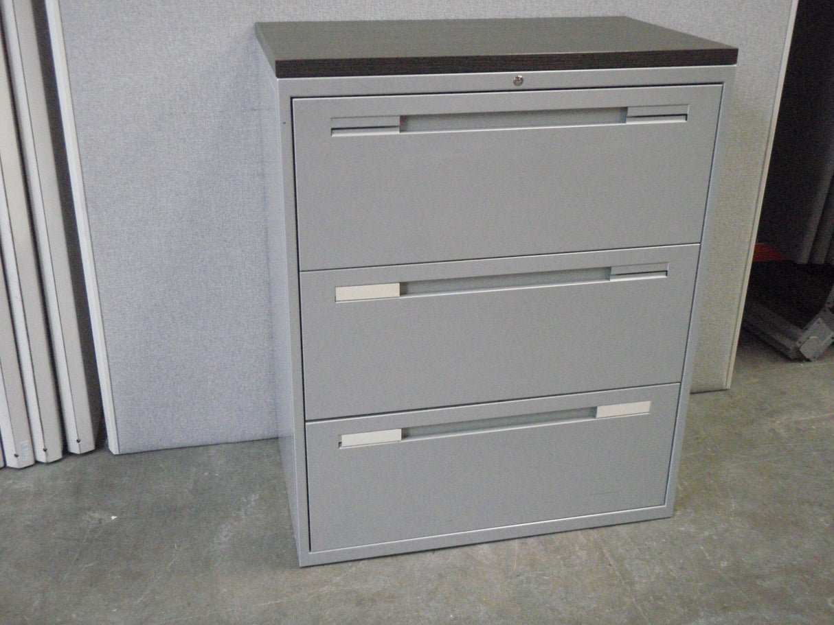 Grey 3 Drawer Side Filer with Dark Walnut Top