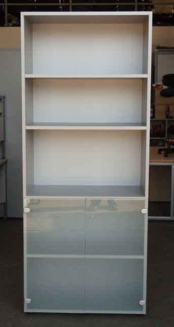 Grey Tall Open Top Cabinet with Glass Doors