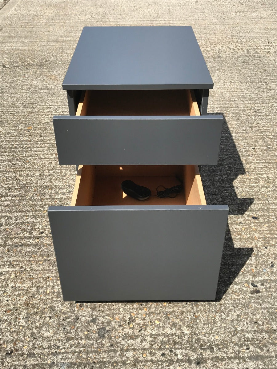 Dark Grey Wood 2 Drawer Pedestal