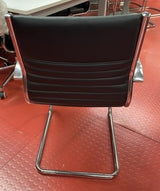 Black Italian Leather Mid Ribbed Back Cantilever Chair