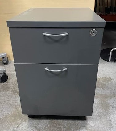 Dark Grey Wood 2 Drawer Pedestal With Handles