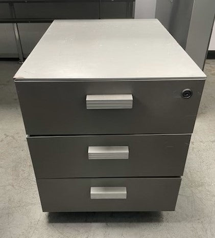 Dark Grey Metal 3 Drawer Pedestal With Handles