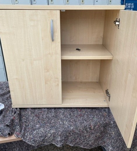 Low Wooden Double Door Storage Unit Maple