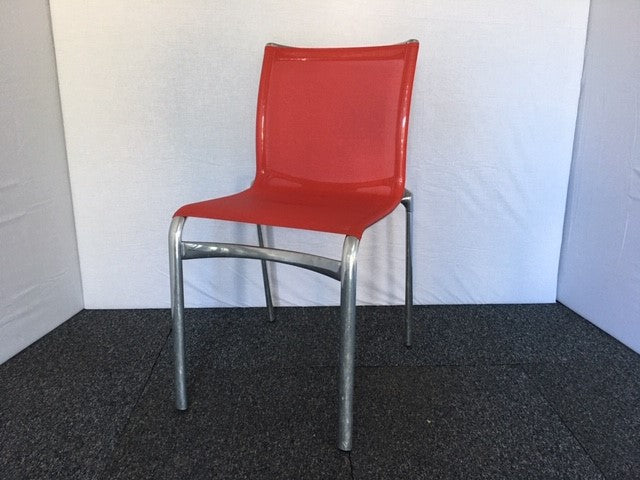 Red Mesh & Chrome Stacking Chair