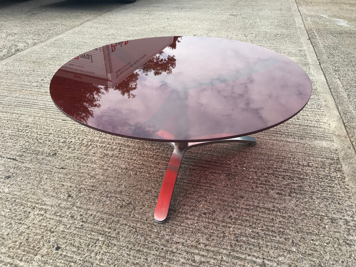 Red Glass Circular Meeting Table With Chrome Base