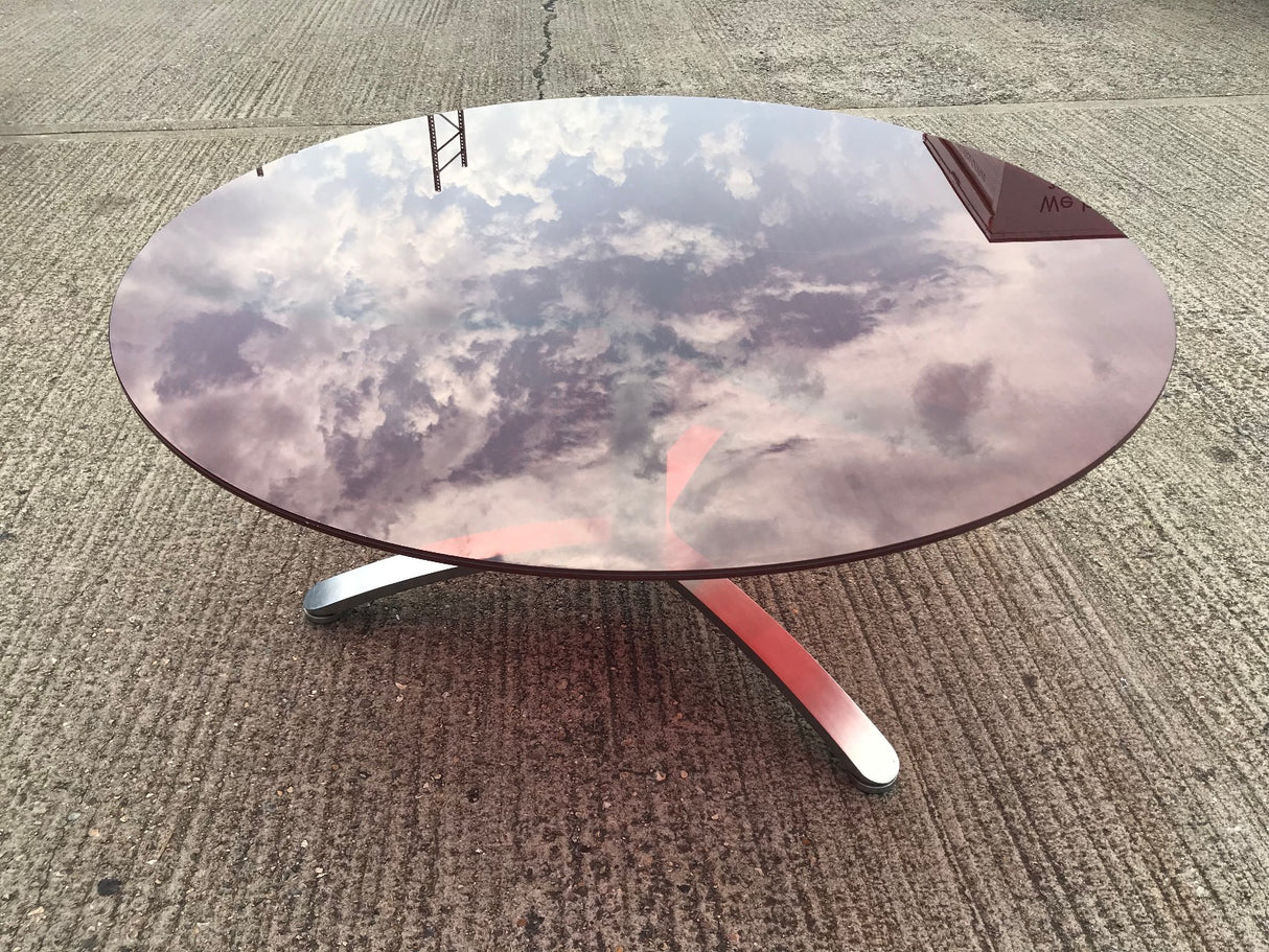 Red Glass Circular Meeting Table With Chrome Base