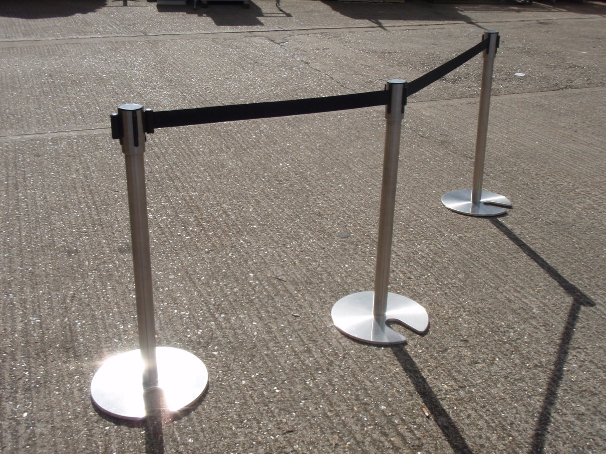 Chrome Retractable Queue Barrier Black Belt