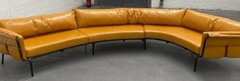 Mustard Leather Curved 3 Piece Sofa