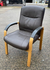 Brown Leather & Beach Wood Chair