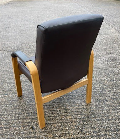 Brown Leather & Beach Wood Chair