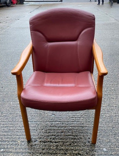 Burgundy Round Back Carver Wood Chair