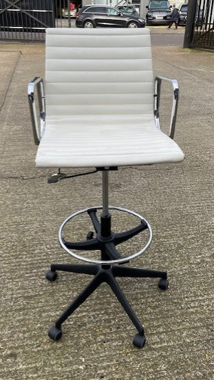 White Leather Ribbed Draughtsman Chair