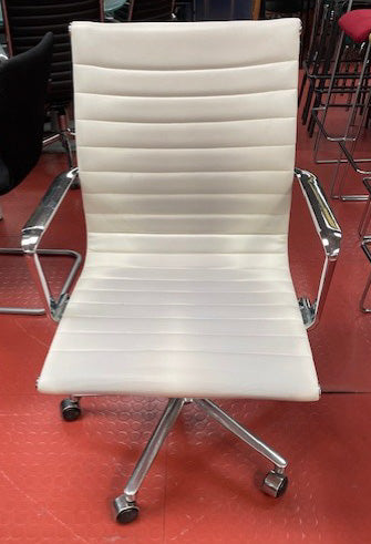 White Leather Ribbed Operator Chair