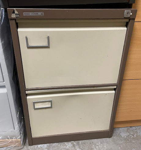 Roneo Vickers Coffee & Cream 2 Draw Filing Cabinet