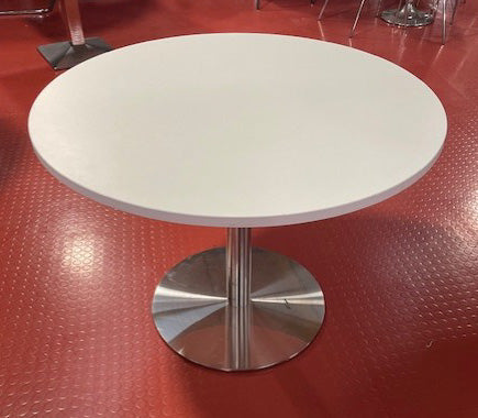 White Pedestal Chrome Base Table