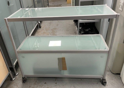 Grey & Glass Door Open Top Cabinet on Wheels