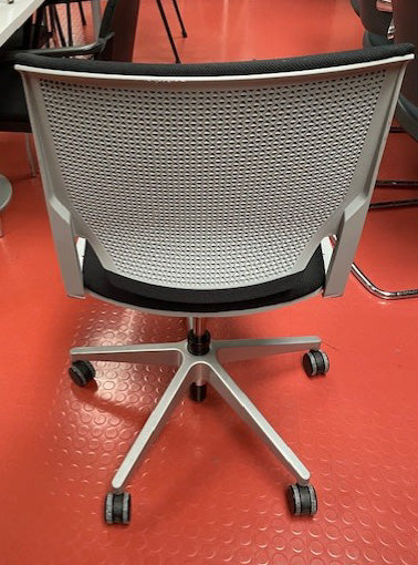 Haworth Black Upholstered Silver Frame Operator Chair