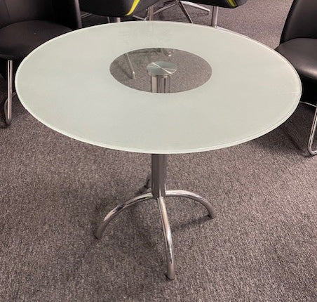 Frosted & Clear Glass Chrome Pedestal Base Table