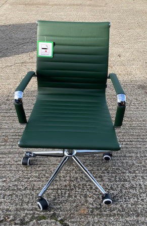 Forest Green Leather Ribbed Back Desk Chair